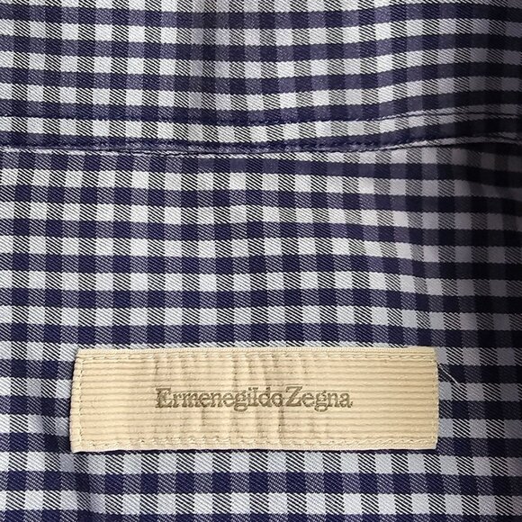 Ermenegildo Zegna Mens Long Sleeve Button Down Shirt, Check Print, Blue, Size M - Picture 7 of 10